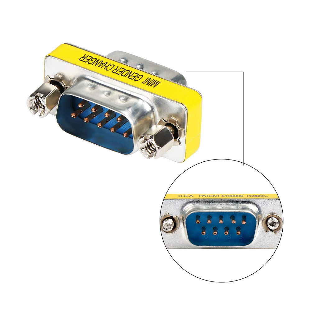 Serial RS232 DB-9 (M) to DB-9 (M) Connector, DB9 Gender Changer Male to Male Connector Coupler Adapter