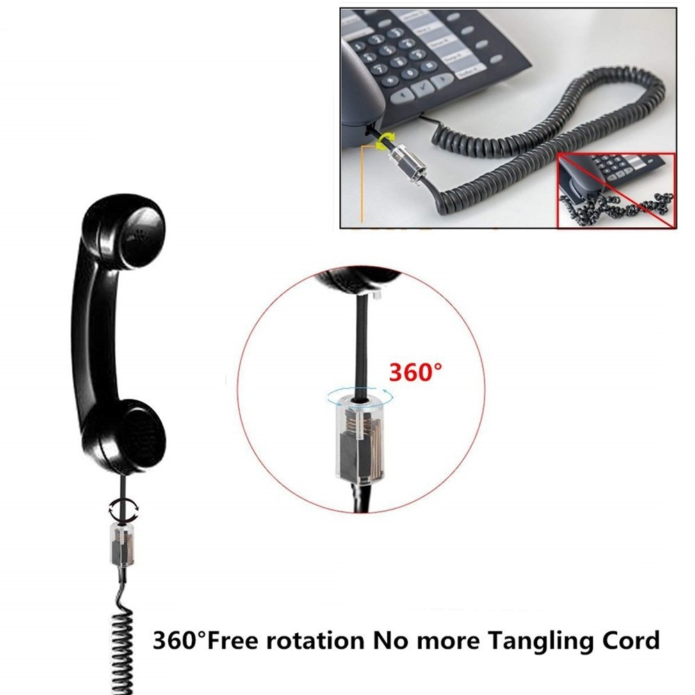 1 Pack Landline Handset Cord Cable Uncoiled and 1 Pack Anti-Tangle Telephone Cord Untangler 360 Degree Rotating Swivel Cord