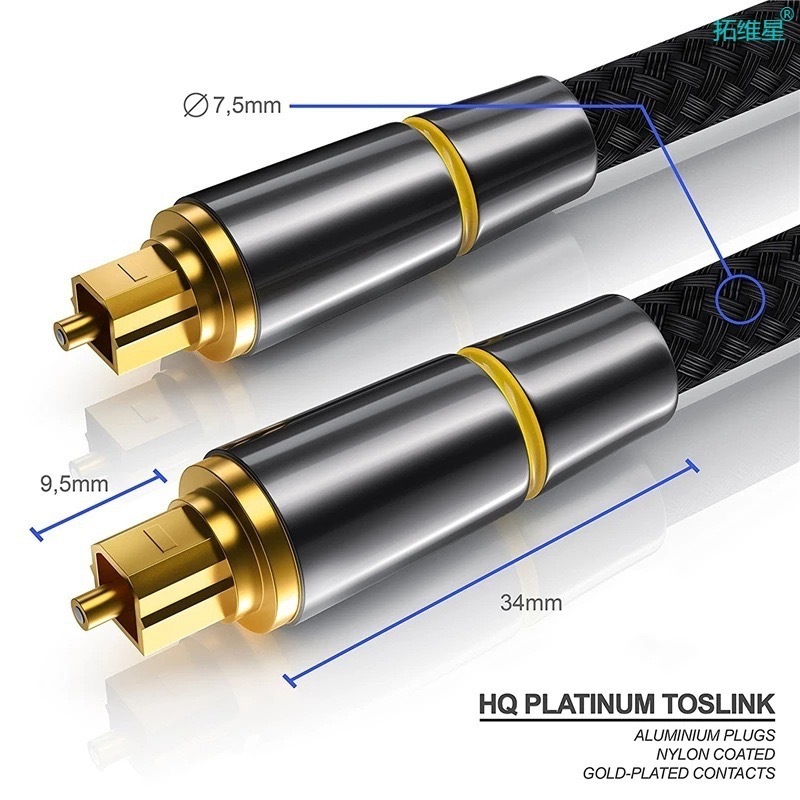 Toslink Optical Audio Cable, SPDIF Digital Fiber Optic Male to Male Cord