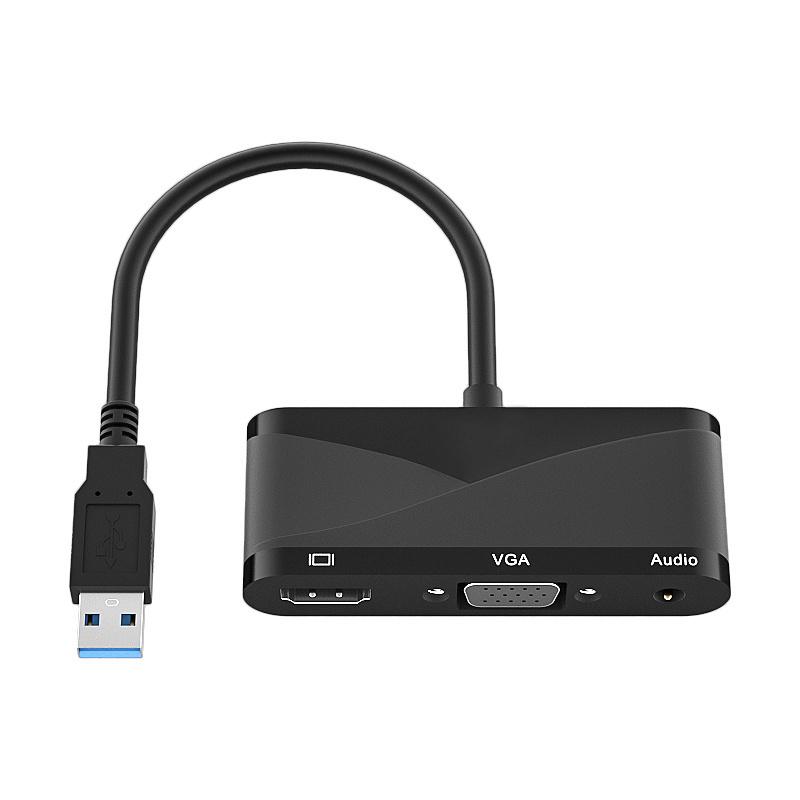 USB 3.0 TO HDMI +VGA+3.5mm Audio 2 in 1 converter Usb split-screen HD VGA hub 1080P drive free Black