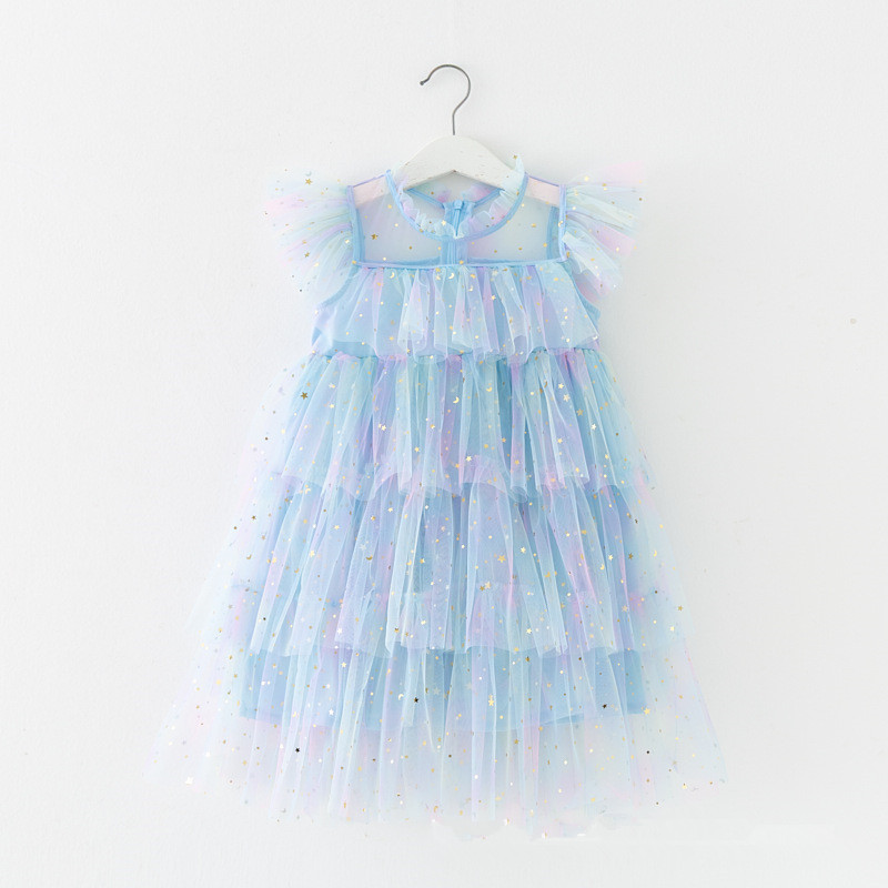 summer wholesale infant baby girls dresses tulle princess dress Sequined ruffles fashion outfit kids clothing dg063