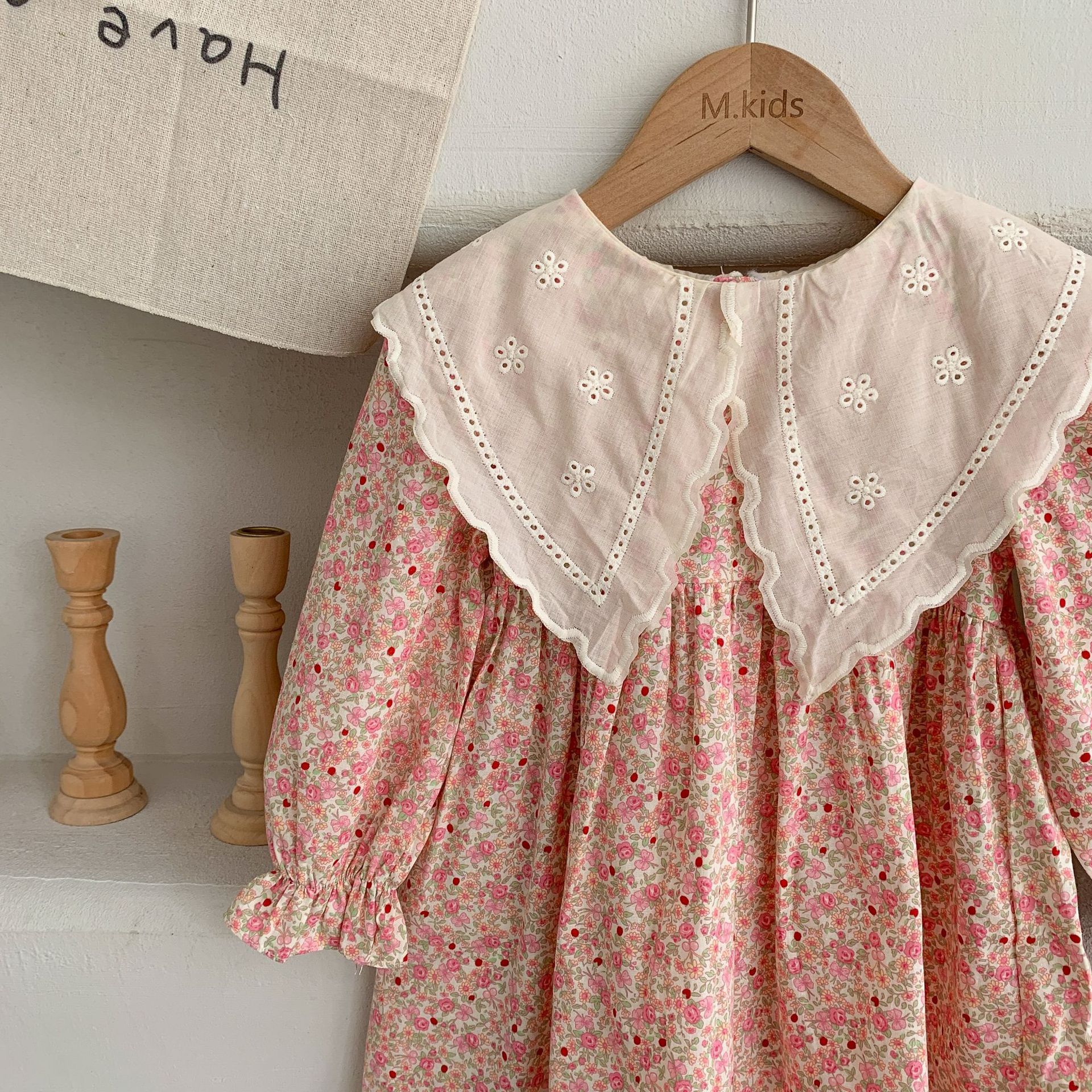 2023 NEW spring  flower long sleeve wholesale kids clothing for girls dress princess dress puff sleeve children outfit HZ23