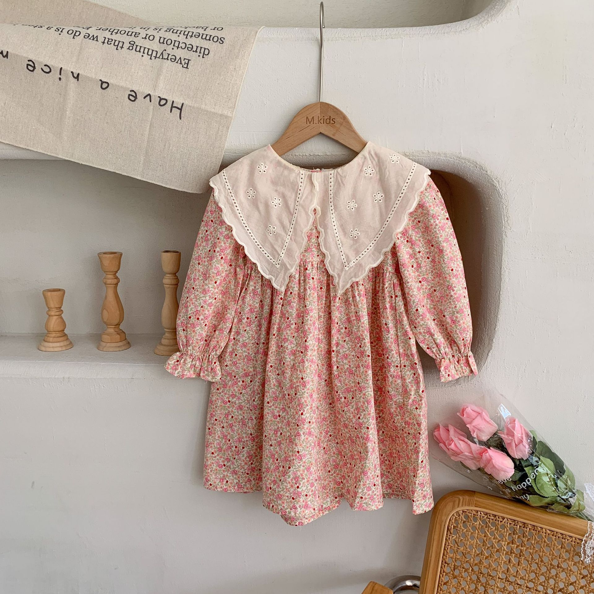 2023 NEW spring  flower long sleeve wholesale kids clothing for girls dress princess dress puff sleeve children outfit HZ23