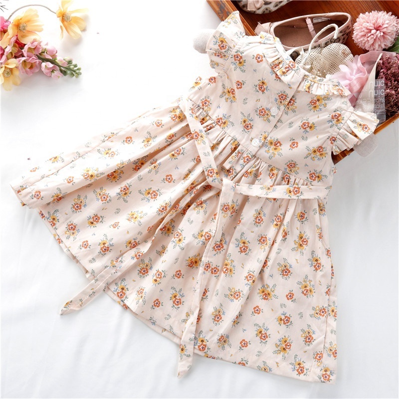 C526 2-8 summer floral cotton  girls dress for summer Easter smocked baby clothing kids wholesale boutiques embroidery