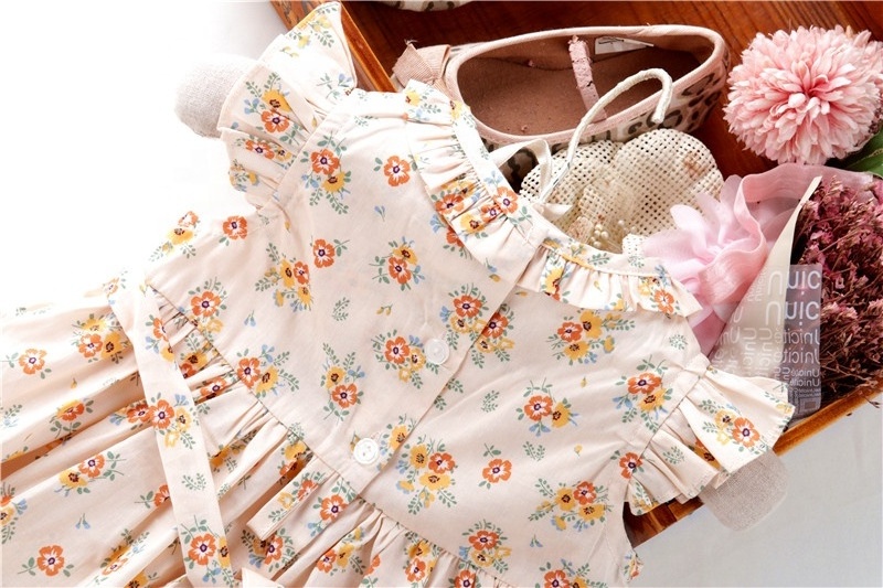 C526 2-8 summer floral cotton  girls dress for summer Easter smocked baby clothing kids wholesale boutiques embroidery