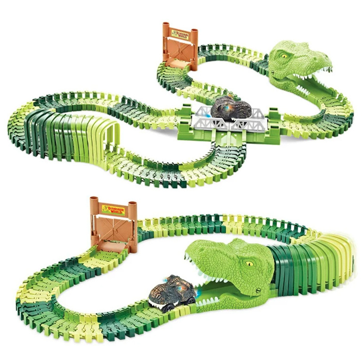 192Pcs Electric Create A Dinosaur world Road Race Flexible Track Slot Car Racing Track