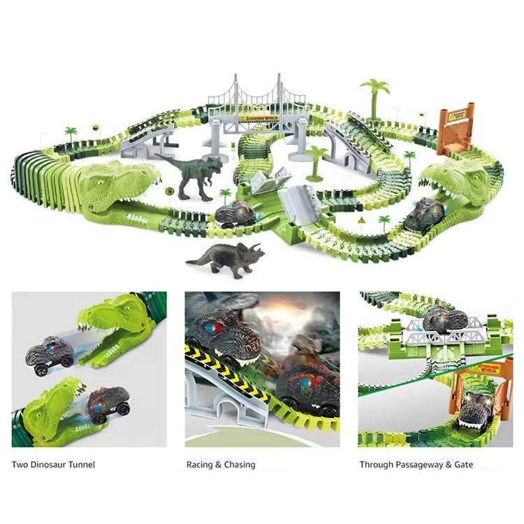 192Pcs Electric Create A Dinosaur world Road Race Flexible Track Slot Car Racing Track