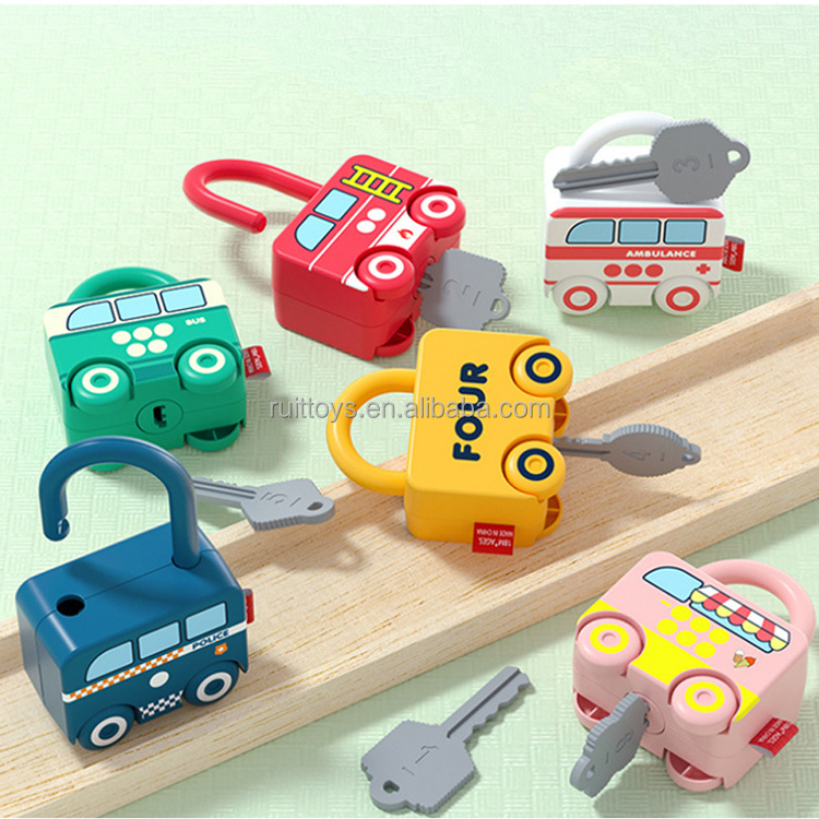 Colorful Cars Educational Numbers Matching Counting Toys Kids Learning Locks with Keys