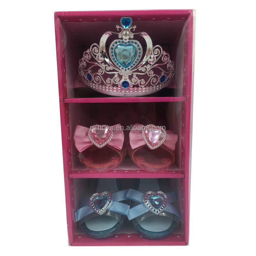 Plastic Toys Beautiful Princess Crown High Heel Shoes Play Toys for Little Girls