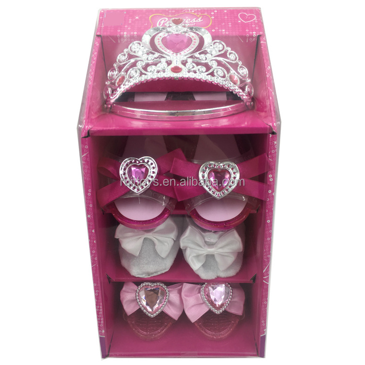 Plastic Toys Beautiful Princess Crown High Heel Shoes Play Toys for Little Girls