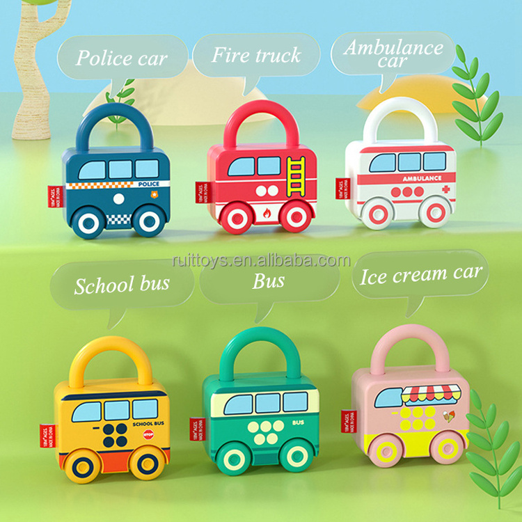 Colorful Cars Educational Numbers Matching Counting Toys Kids Learning Locks with Keys