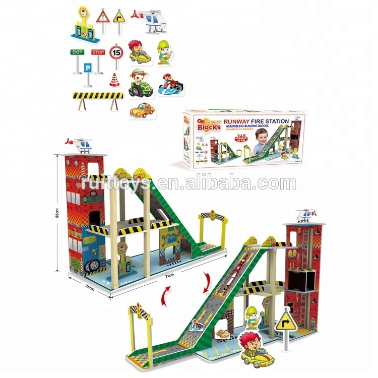 DIY Parking Lot Runway Fire Station Assembling Wisdom Building Blocks for Kids