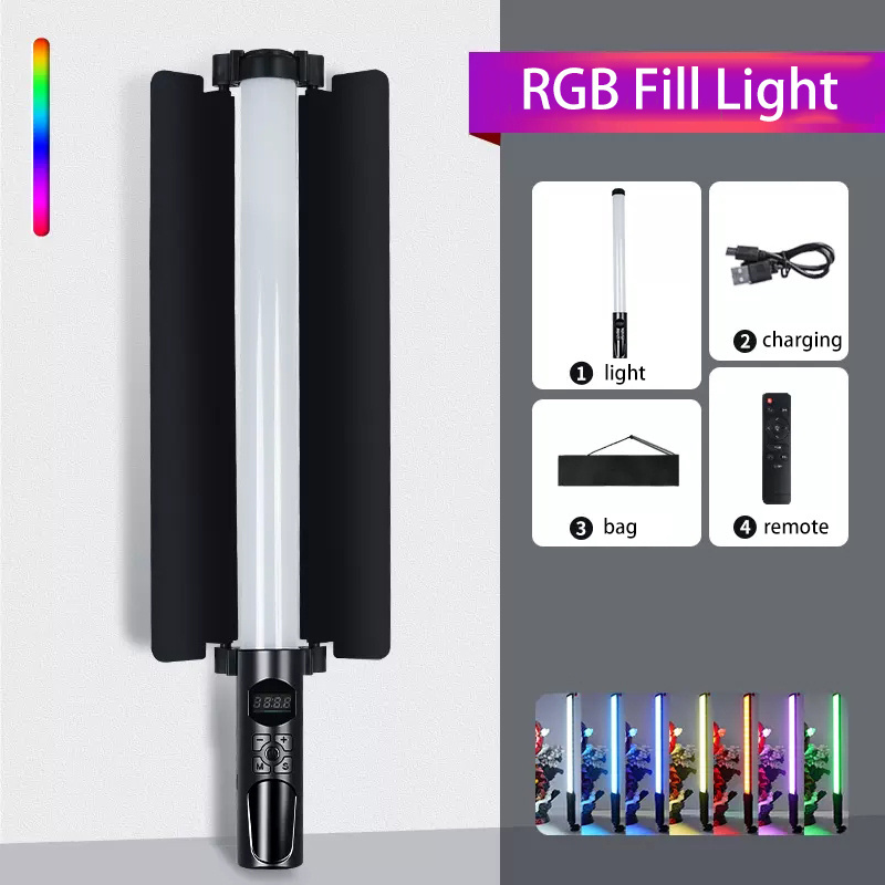 RGB Light with Barn Door Photography Portable Handheld LED Video Light Stick Fill Lighting for Film Party Photo