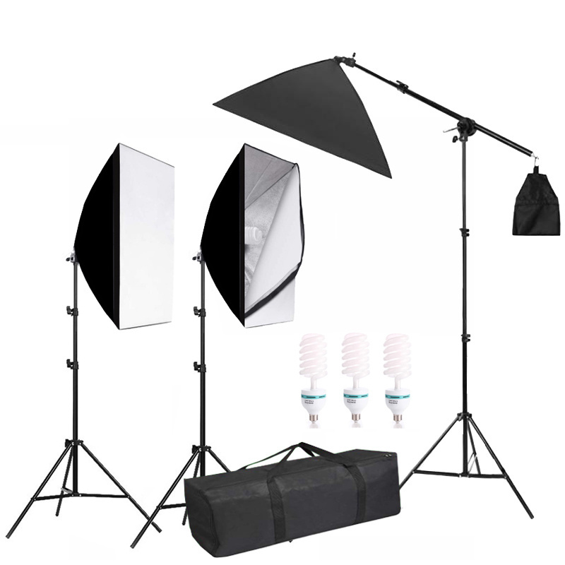 Factory Photography Light Kit Single Head Softbox 5500K Bulb Light with Stand Photo Studio Box Set