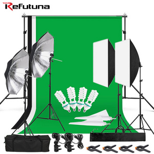 Photography Studio Set 2.6M x 3M Background Stand Green Screen Backdrop Softbox Umbrellas Bulbs Lighting Kit