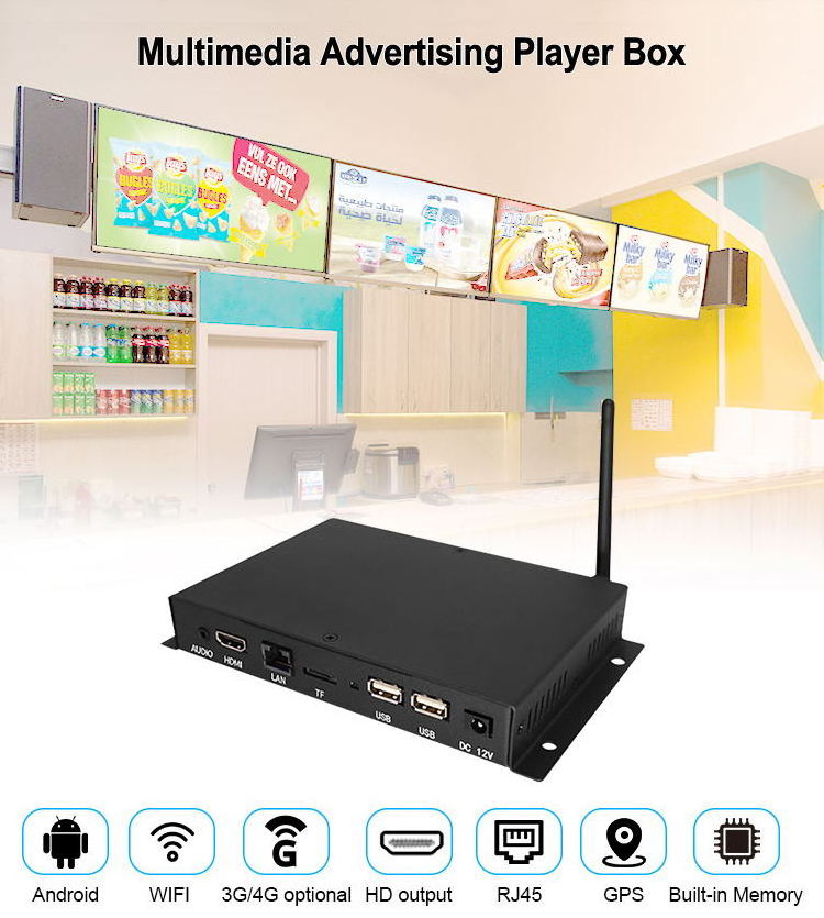 Commercial Advertising Display 4k Digital Signage Android Media Player Box Linux With Sim Rj45