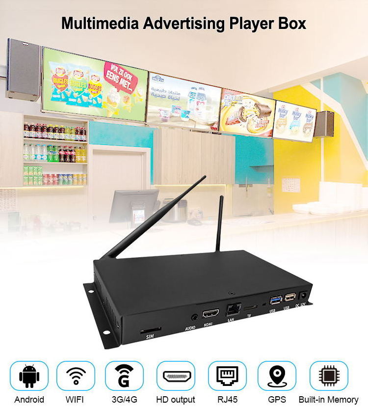 2022 3G 4G android WiFi full hd lcd advertising digital signage smart media player control box