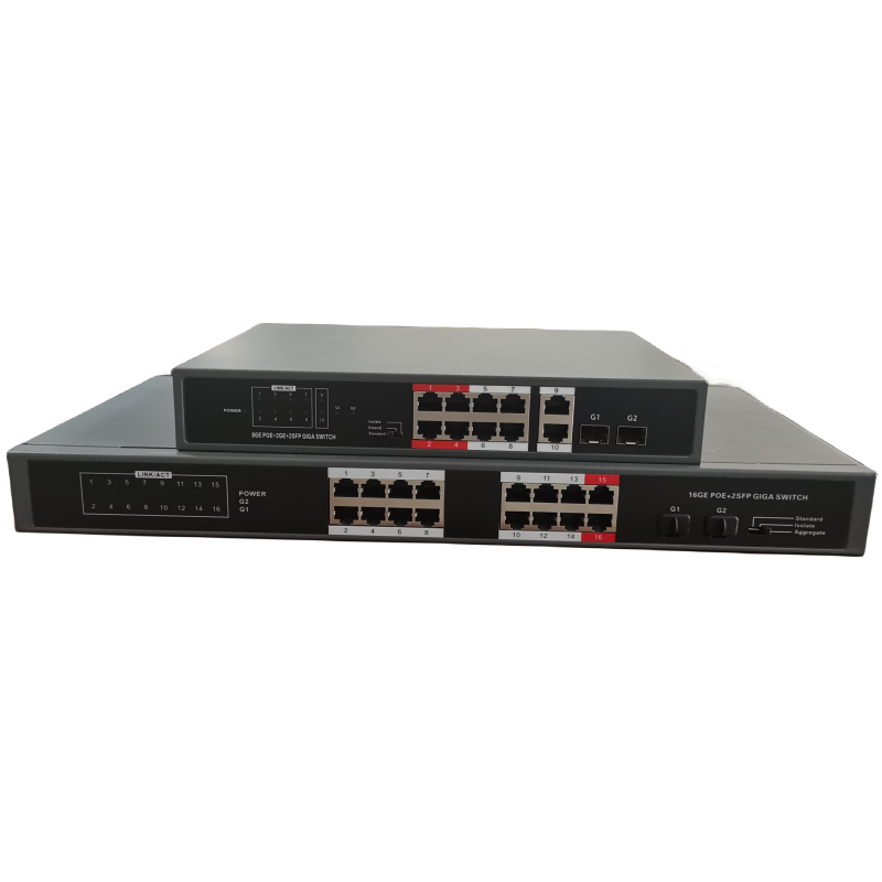 High Quality Industrial Enterprise PoE Network Switches 8 12 16 18 Ports + 2 SFP Fiber Optic Ports Unmanaged Gigabit Poe Switch