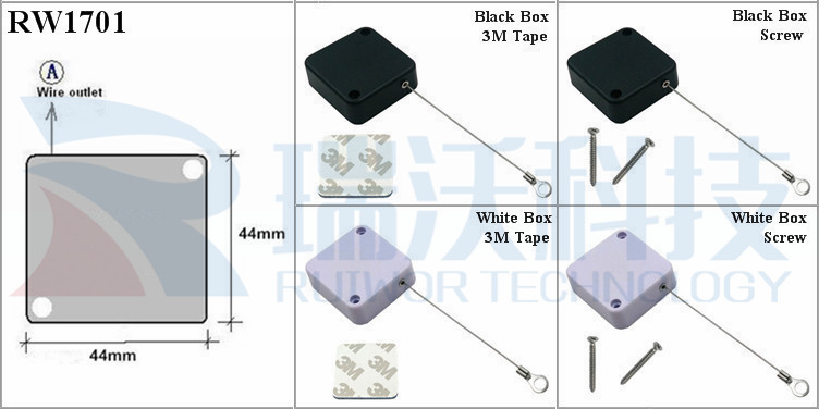 RUIWOR RW1701 Square Extension Spring Cable Cord Retractor with Ring Terminal Inner Hole 3mm 4mm 5mm for Option