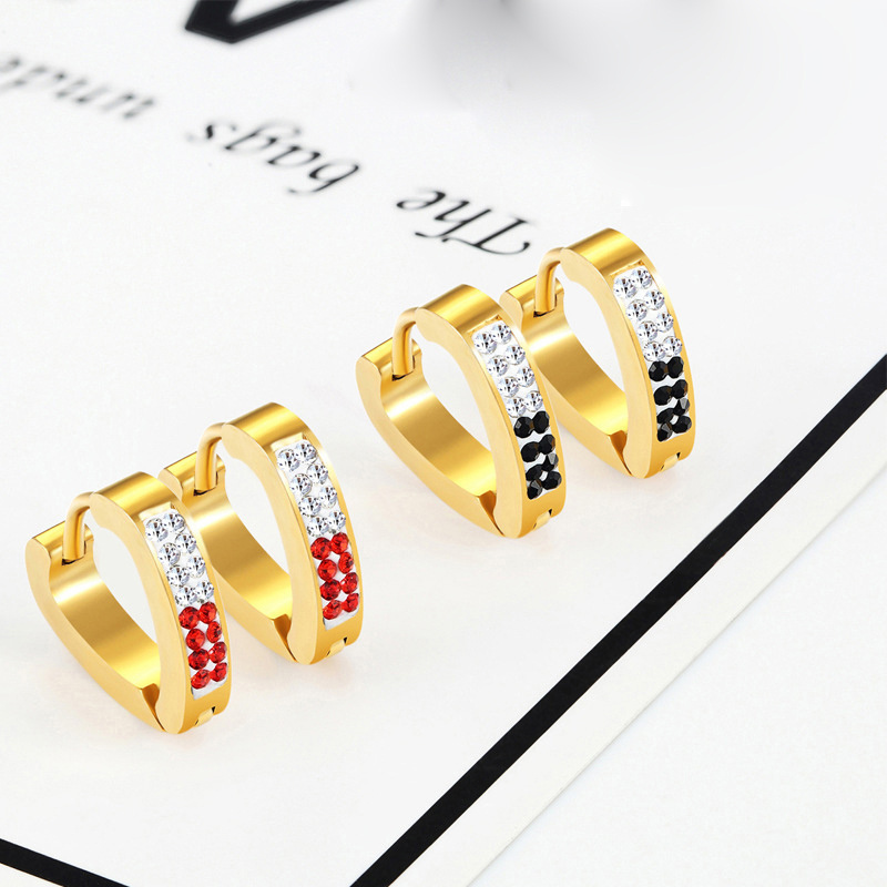 Fashion Lady Jewelry Heart Hoop Crystal Stainless Steel Gold Plated Huggie Earring For Women