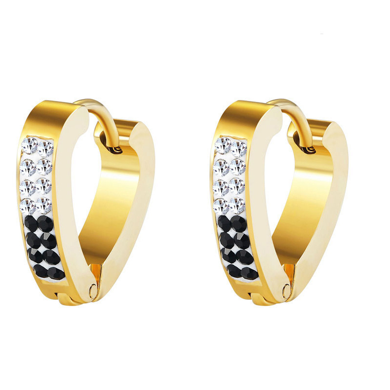 Fashion Lady Jewelry Heart Hoop Crystal Stainless Steel Gold Plated Huggie Earring For Women