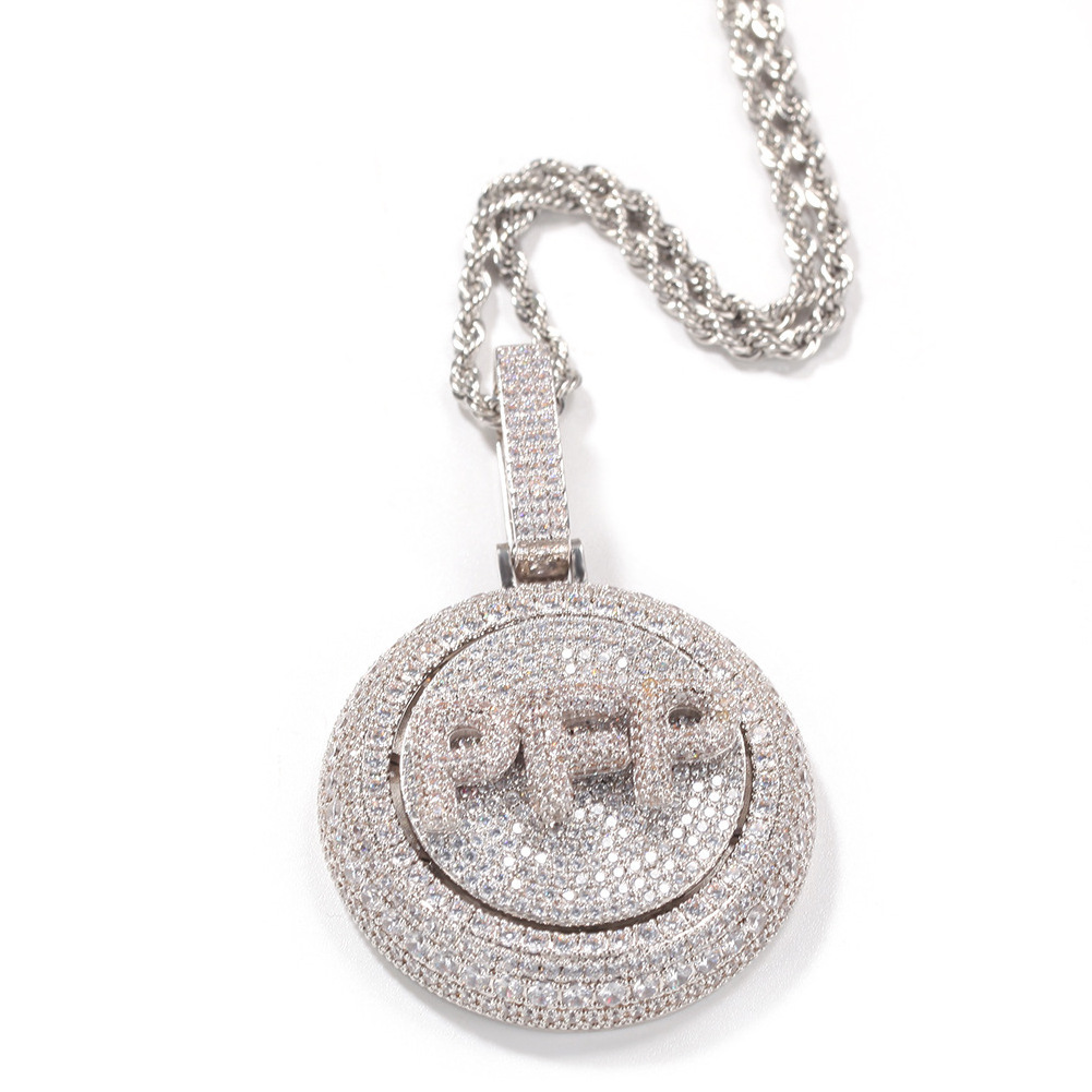 Popular Iced Out Custom Letter Names Necklace Zircon Name Plate Hip Hop Disc Spin Round Pendant Rapper Chain