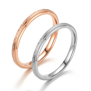 Wholesale Cheap 2mm Matt Stainless Steel Rose Gold Plated Thin Finger Statement Ring Women Engagement Ring Band