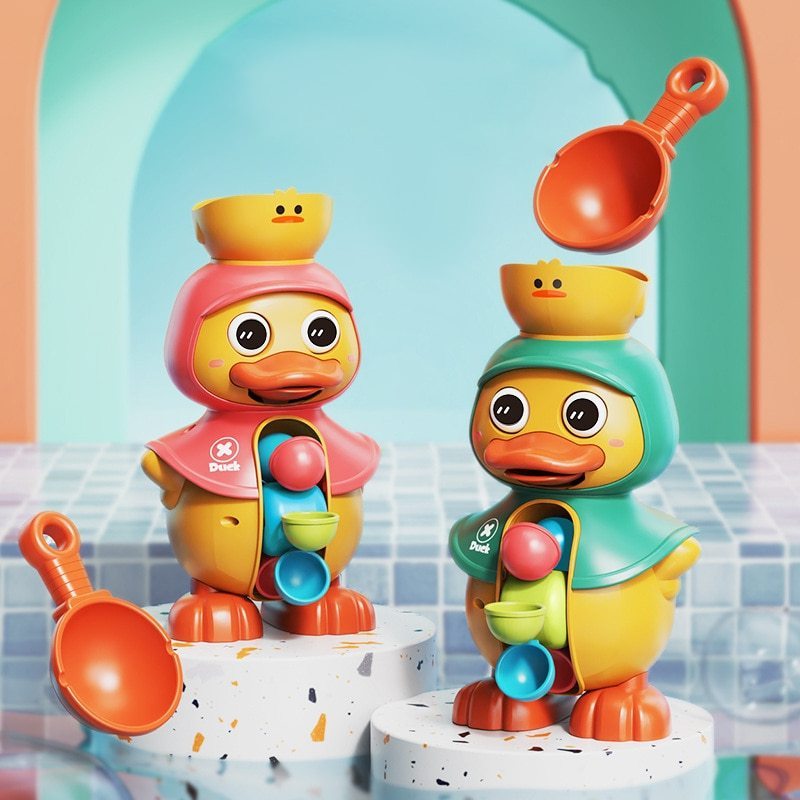 Sumhen Kids Cute Duck Bathtub Toys For Toddlers 1-4 Years Old With Spinning Water Wheel Bathroom Electric Water Absorbent