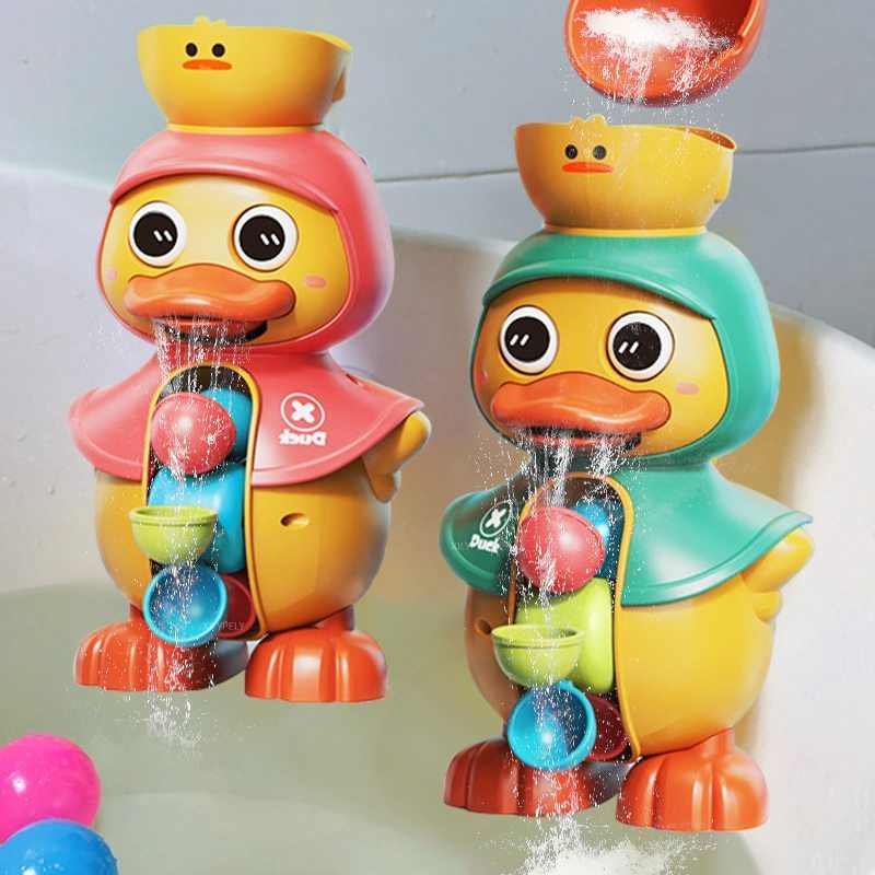 Sumhen Kids Cute Duck Bathtub Toys For Toddlers 1-4 Years Old With Spinning Water Wheel Bathroom Electric Water Absorbent