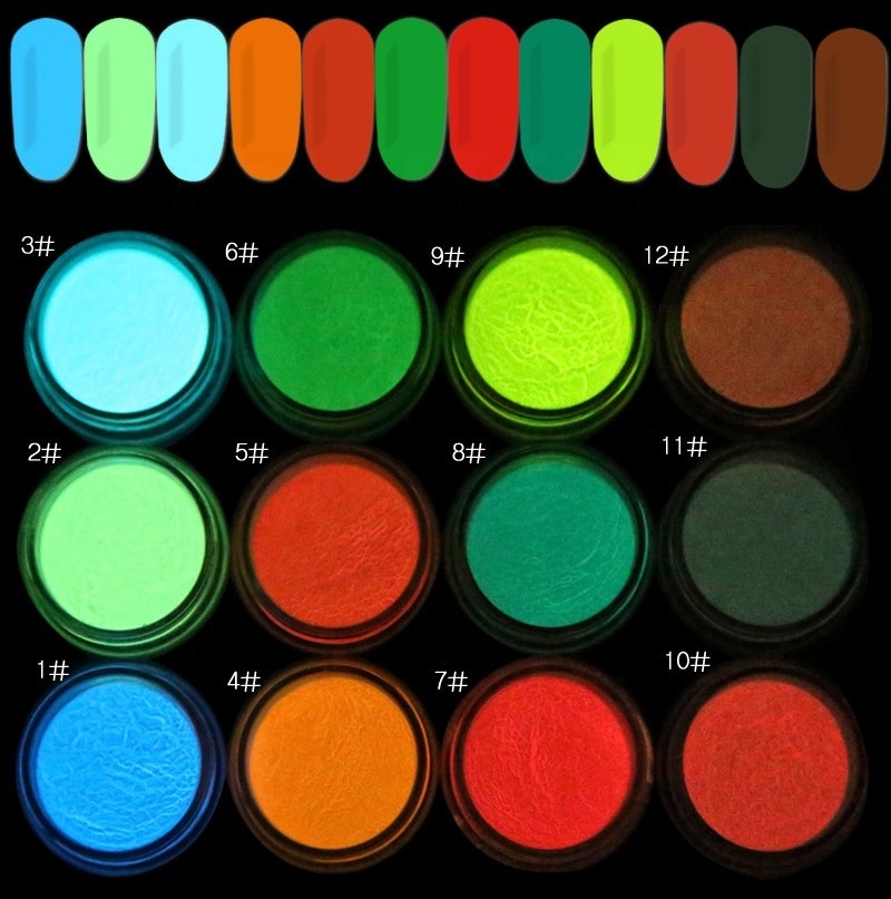 12colors glow in the dark  powder Nail Dust Fluorescent Effect Luminous glitter powder glow in dark acrylic powder