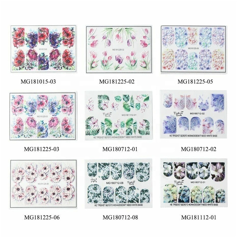 Embossed Flower Water Decals Empaistic Nail Water Slide Decals 5D Nail Sticker