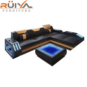 Factory direct sale genuine leather l shape sectional sofa  with multiple color LED light