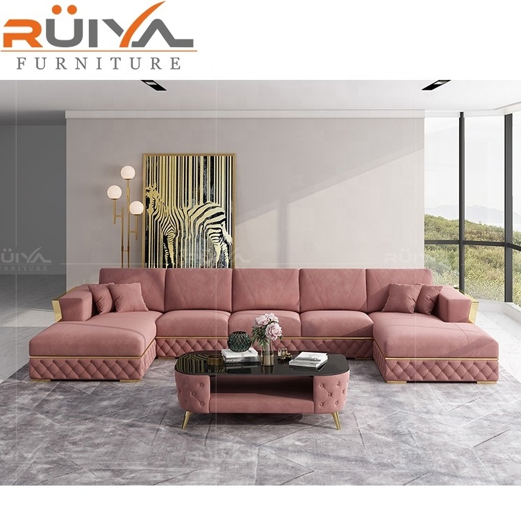 wholesaler furniture factory red corner sofa double chaise lounge luxury velvet corner sofa