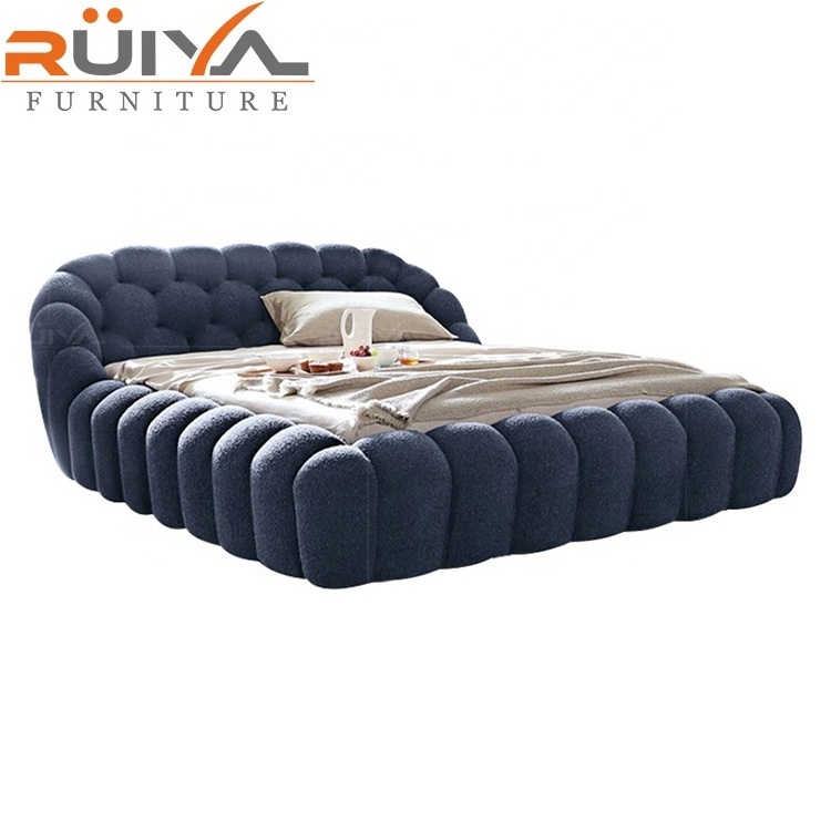 Unique design king size bed dark blue fabric velvet bed king size with mattress  modern 3D Bubble upholstered bed