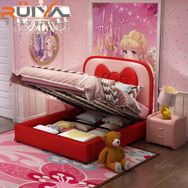 American stylish hello kitty children bed child girl leather bed solid wood bedroom children bed