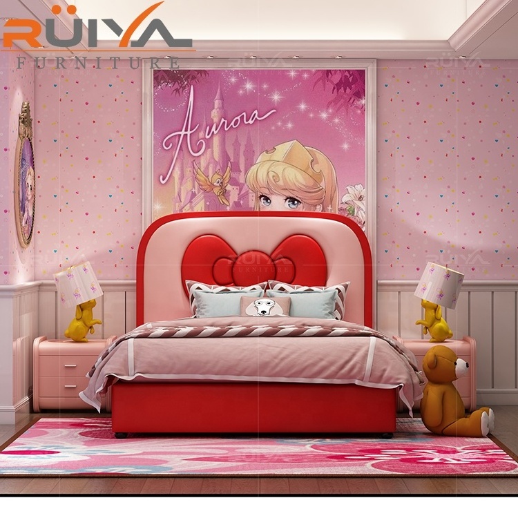 American stylish hello kitty children bed child girl leather bed solid wood bedroom children bed