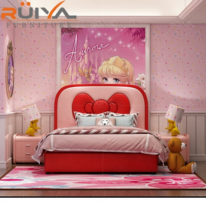 American stylish hello kitty children bed child girl leather bed solid wood bedroom children bed