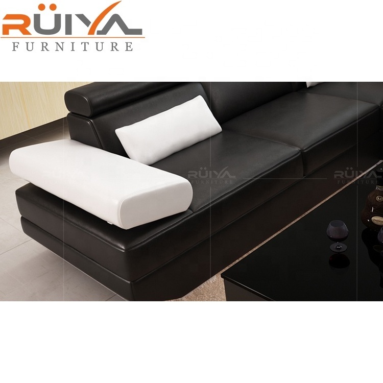 Black double chaise lounge sectional sofa leather modern living room