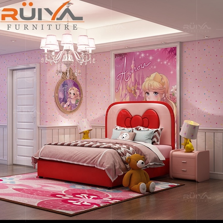 American stylish hello kitty children bed child girl leather bed solid wood bedroom children bed