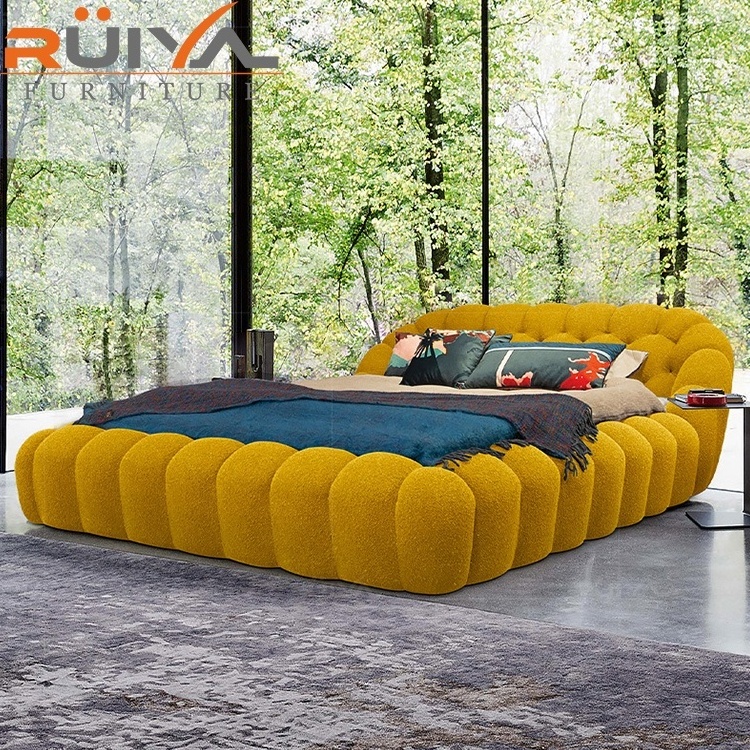 Unique design king size bed dark blue fabric velvet bed king size with mattress  modern 3D Bubble upholstered bed