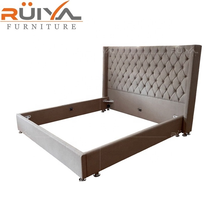 Gorgeous modern European style fabric high headboard queen size bed frame and mattress