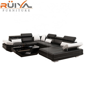 Black double chaise lounge sectional sofa leather modern living room