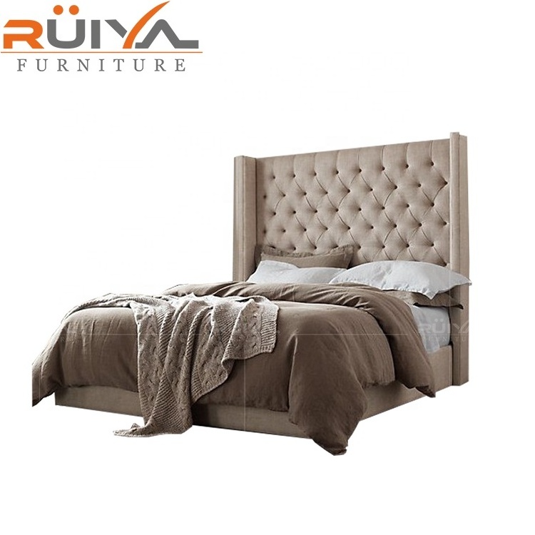 Gorgeous modern European style fabric high headboard queen size bed frame and mattress