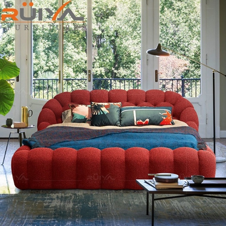 Unique design king size bed dark blue fabric velvet bed king size with mattress  modern 3D Bubble upholstered bed