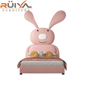 Children Upholstered nordic children bed  Frame with leather Headboard Cute cartoon Design child bed with storage