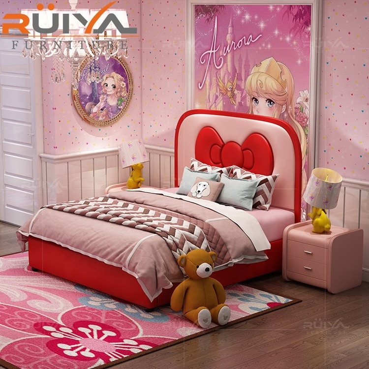 American stylish hello kitty children bed child girl leather bed solid wood bedroom children bed