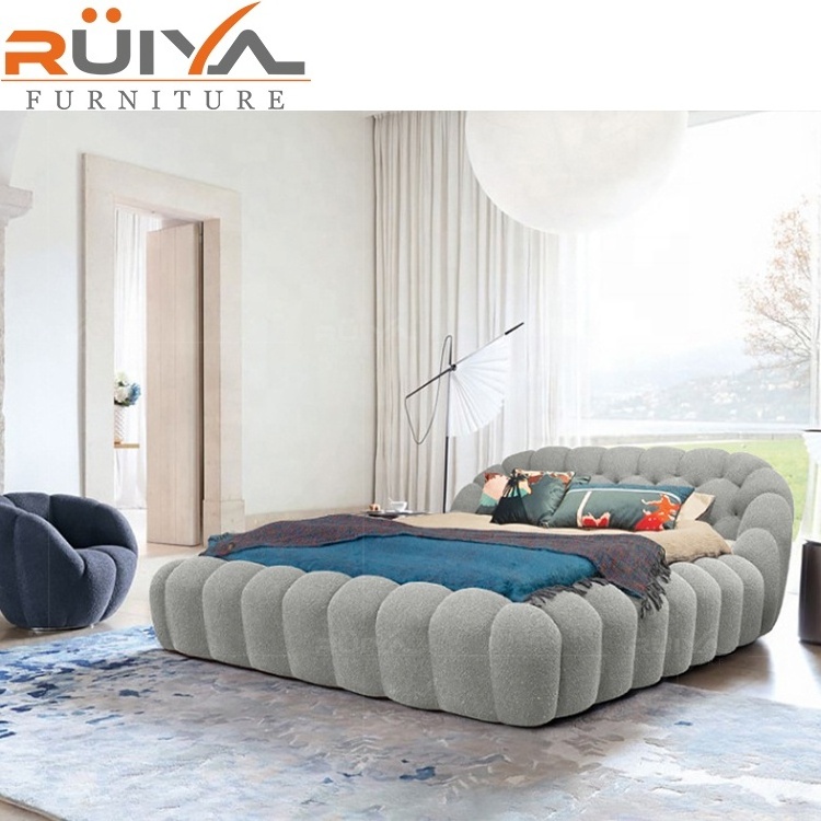 Unique design king size bed dark blue fabric velvet bed king size with mattress  modern 3D Bubble upholstered bed