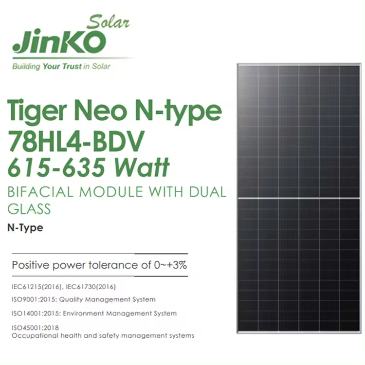 Jinko 78HL4-BDV Solar Panel Bifacial Double Glass 615 620 625 630 635 Watt Ran N-Type Topcon Jinko Solar Panel