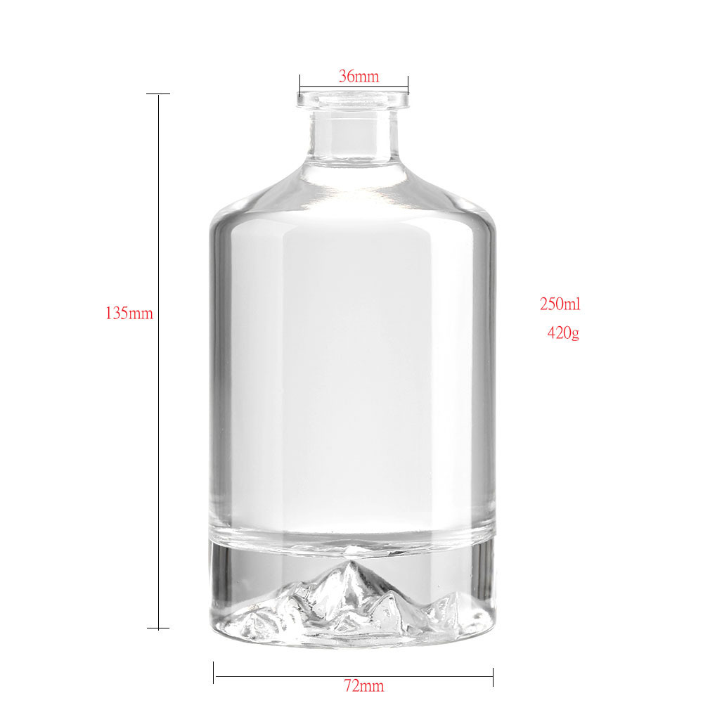 Mountain bottom 500 ml glass bottle for spirits alcohol round bottle 500ml 700ml 750ml whiskey glass bottle with box and cork