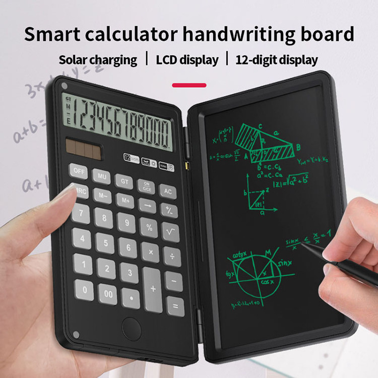 Solar Notepad Calculator Desk 12 Digits Folding Calculator Notepad With 6 Inch Lcd Writing Tablet